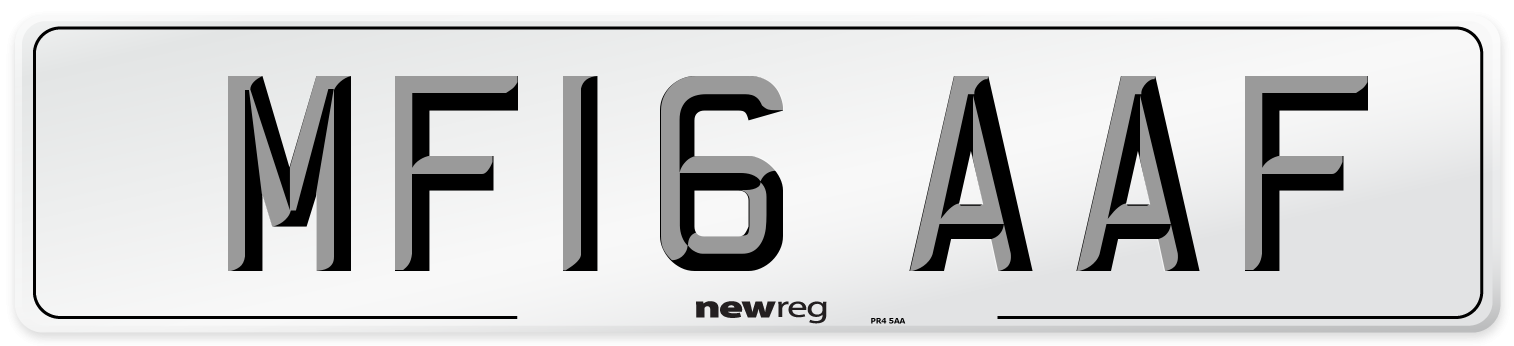 MF16 AAF Number Plate from New Reg